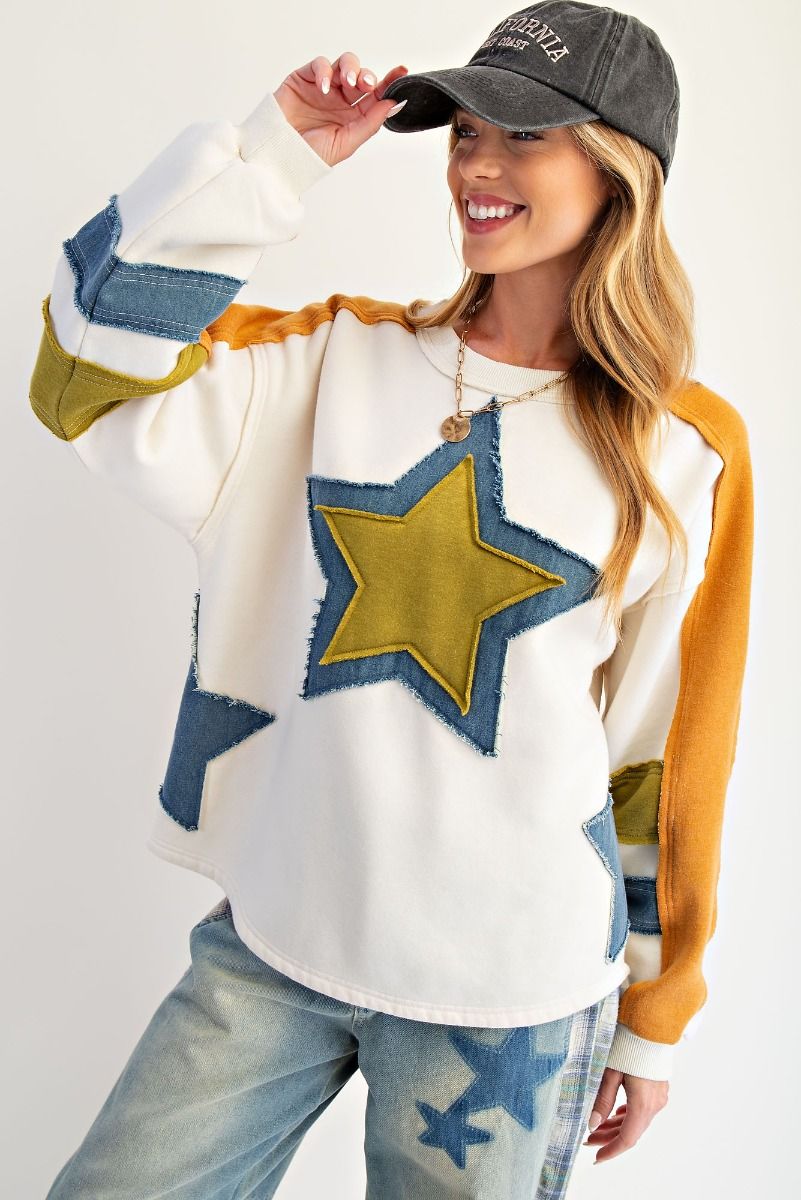 Star Patch Front Soft Washed Fleece Pullover