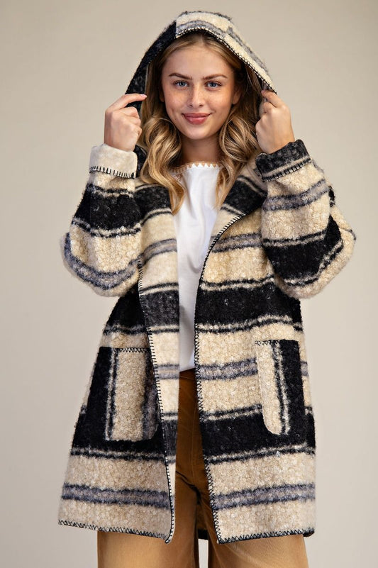 Color Mix Teddy Fur Open Jacket