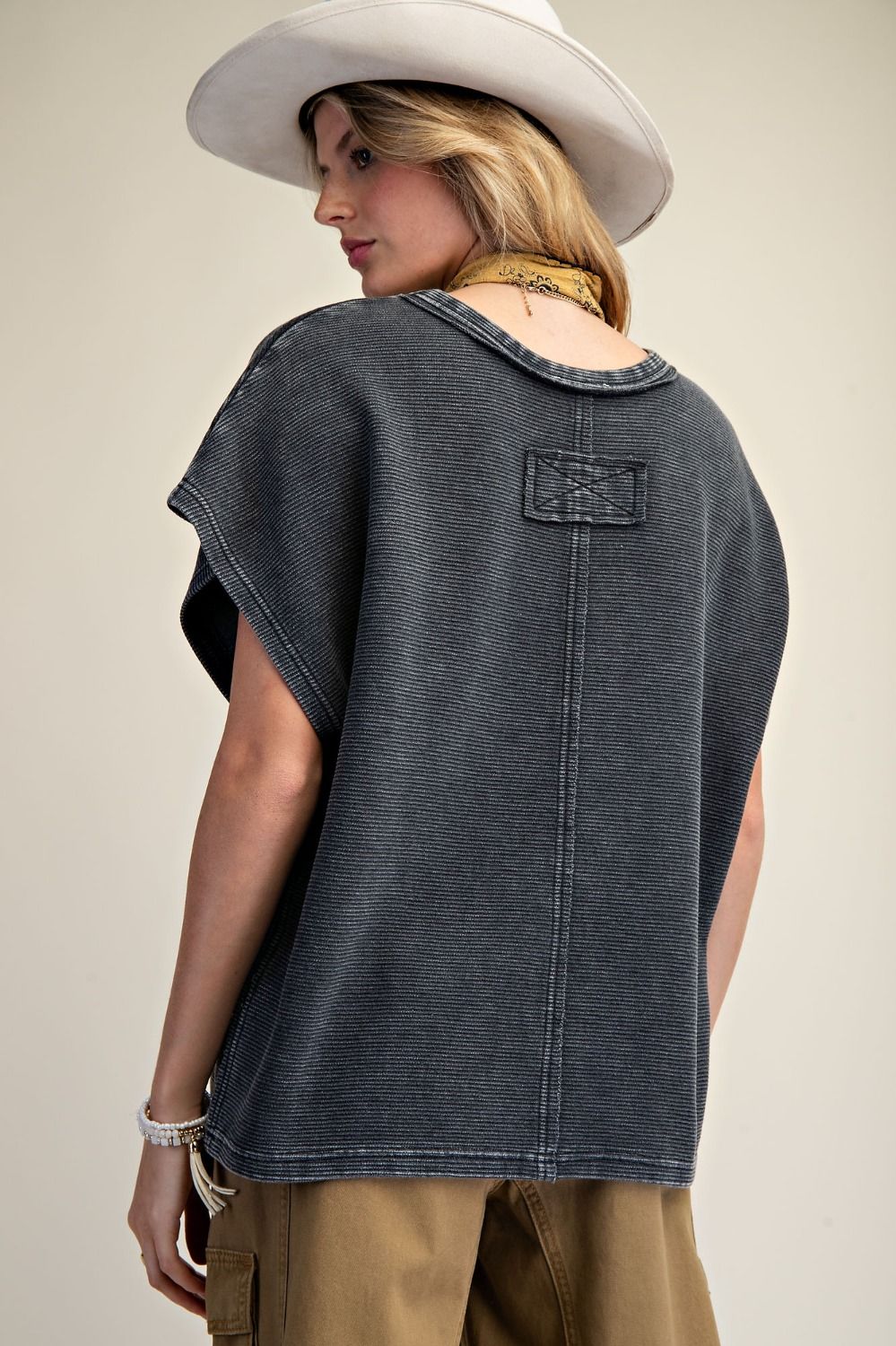 Drop Shoulder Textured Washed Top