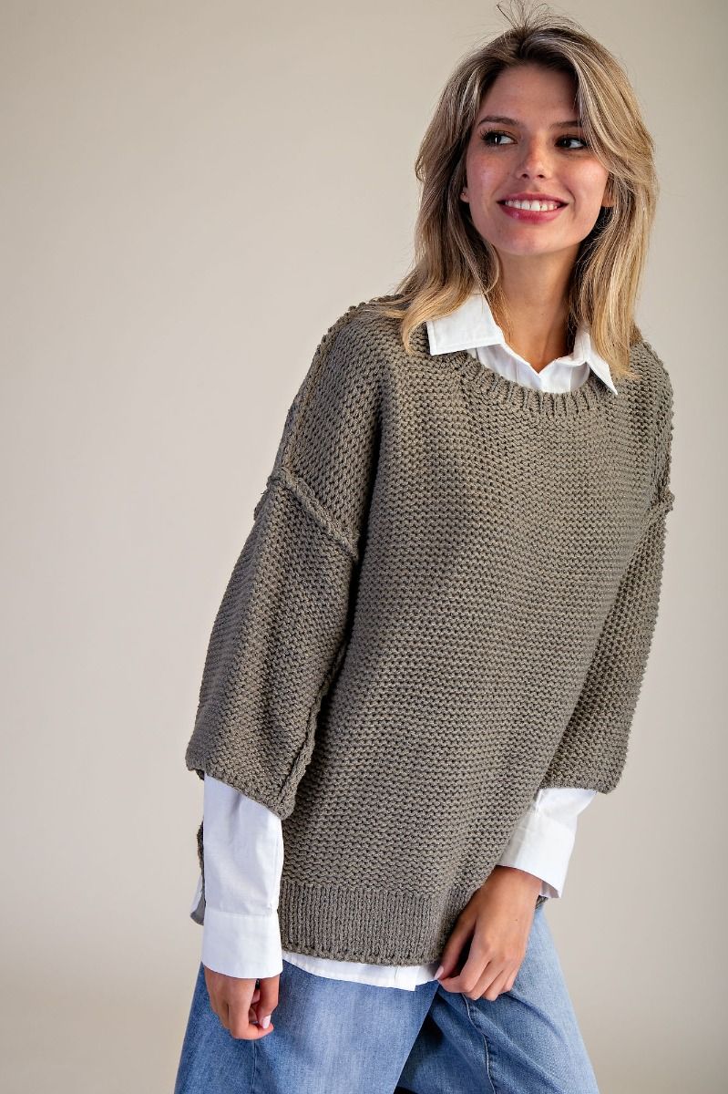 3/4 Sleeves Boxy Sweater Top