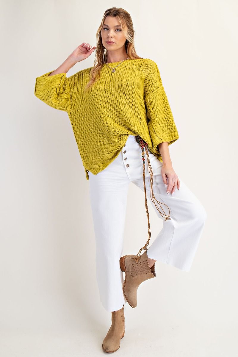 3/4 Sleeves Boxy Sweater Top