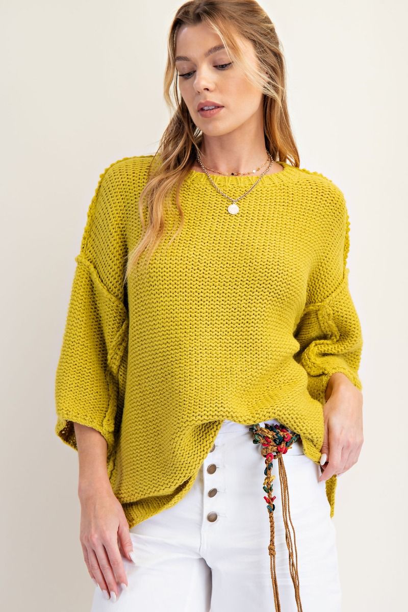3/4 Sleeves Boxy Sweater Top