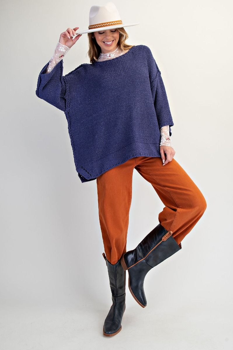 3/4 Sleeves Boxy Sweater Top