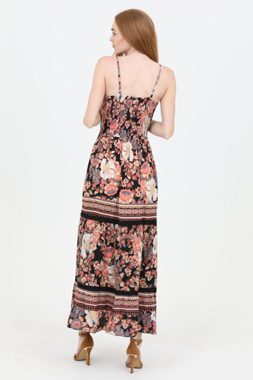 Spaghetti Strap Deep V-Neck Maxi Dress w/ Center Cutout