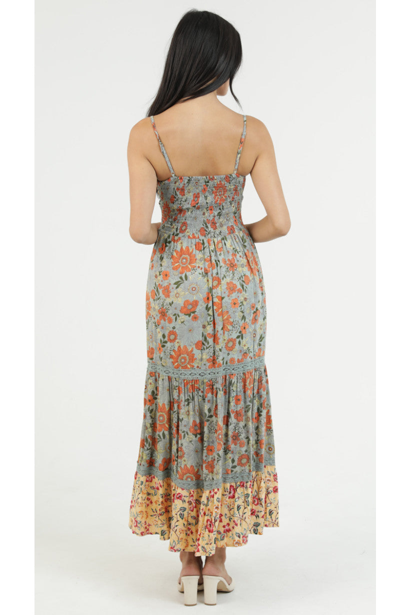 Spaghetti Strap Deep V-Neck Maxi Dress w/ Center Cutout