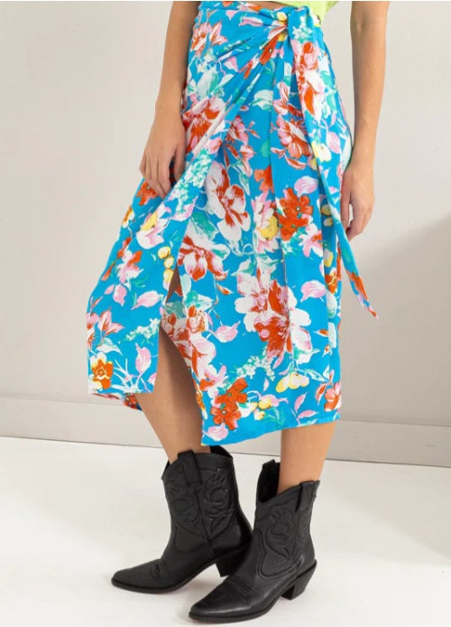Floral Print Wrap And Tie Skirt