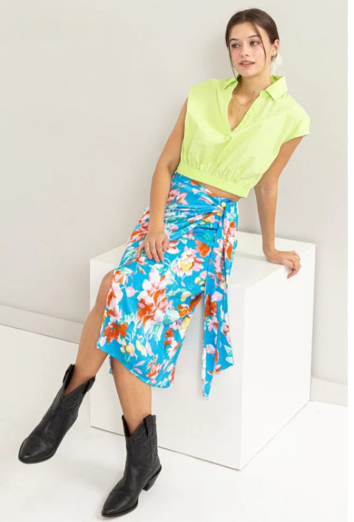 Floral Print Wrap And Tie Skirt