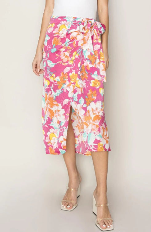 Floral Print Wrap And Tie Skirt