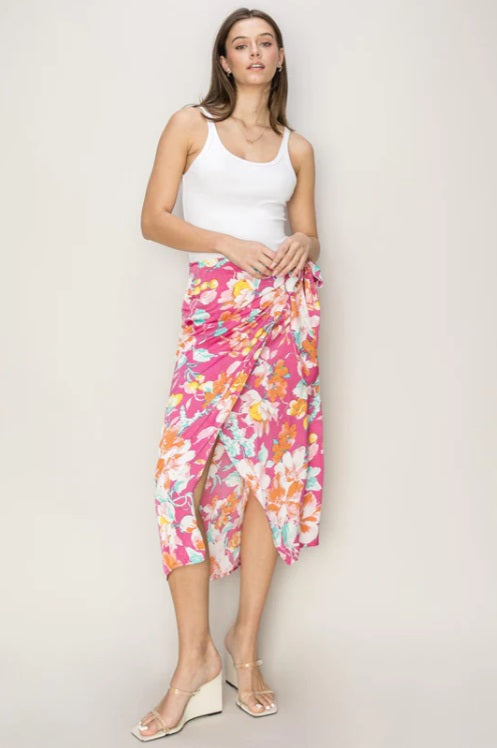 Floral Print Wrap And Tie Skirt