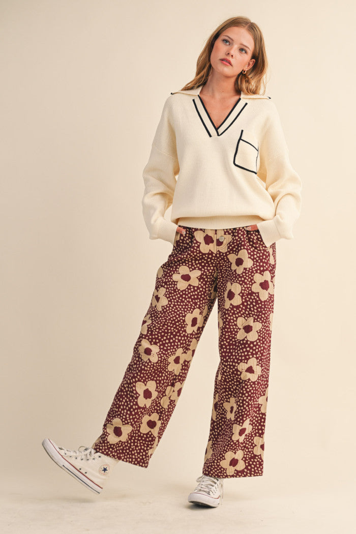 Ribbed Collared Pullover Sweater