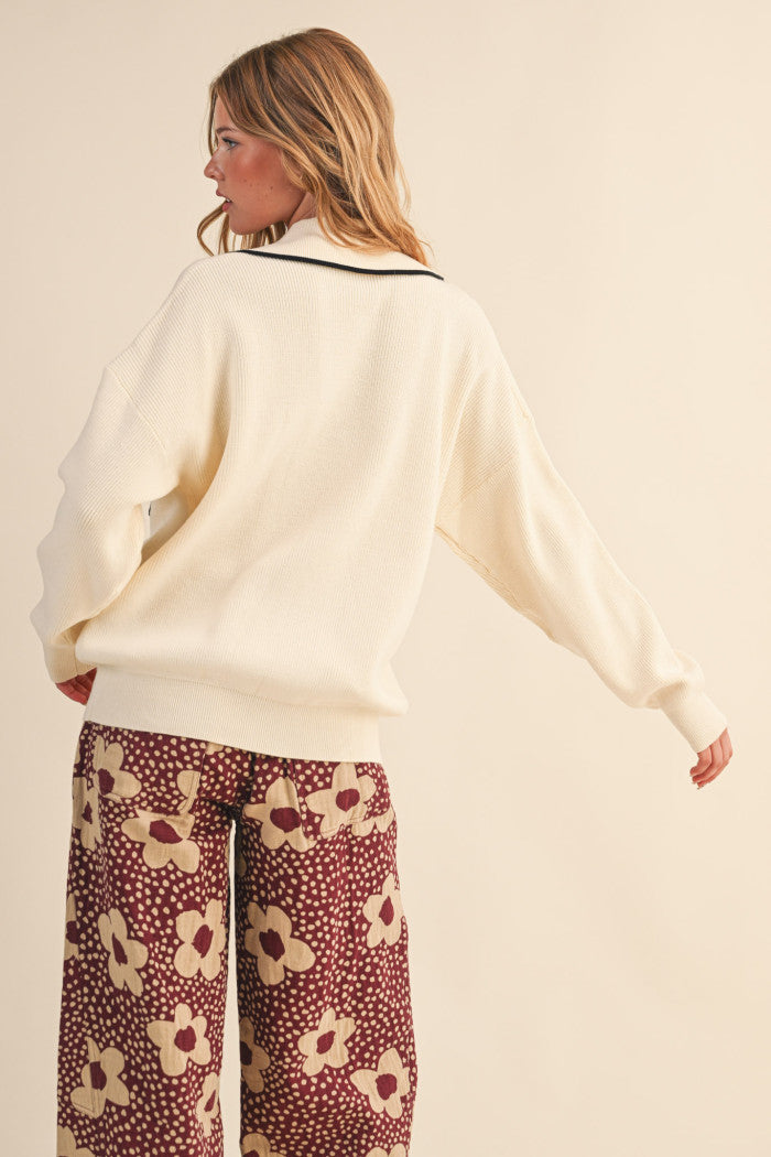 Ribbed Collared Pullover Sweater