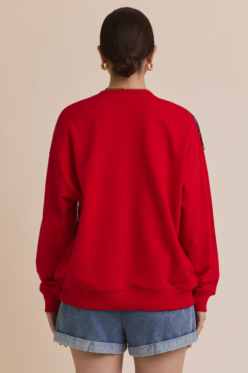 Crew Neck Long Sleeve USA Flag Novelty Sweatshirt