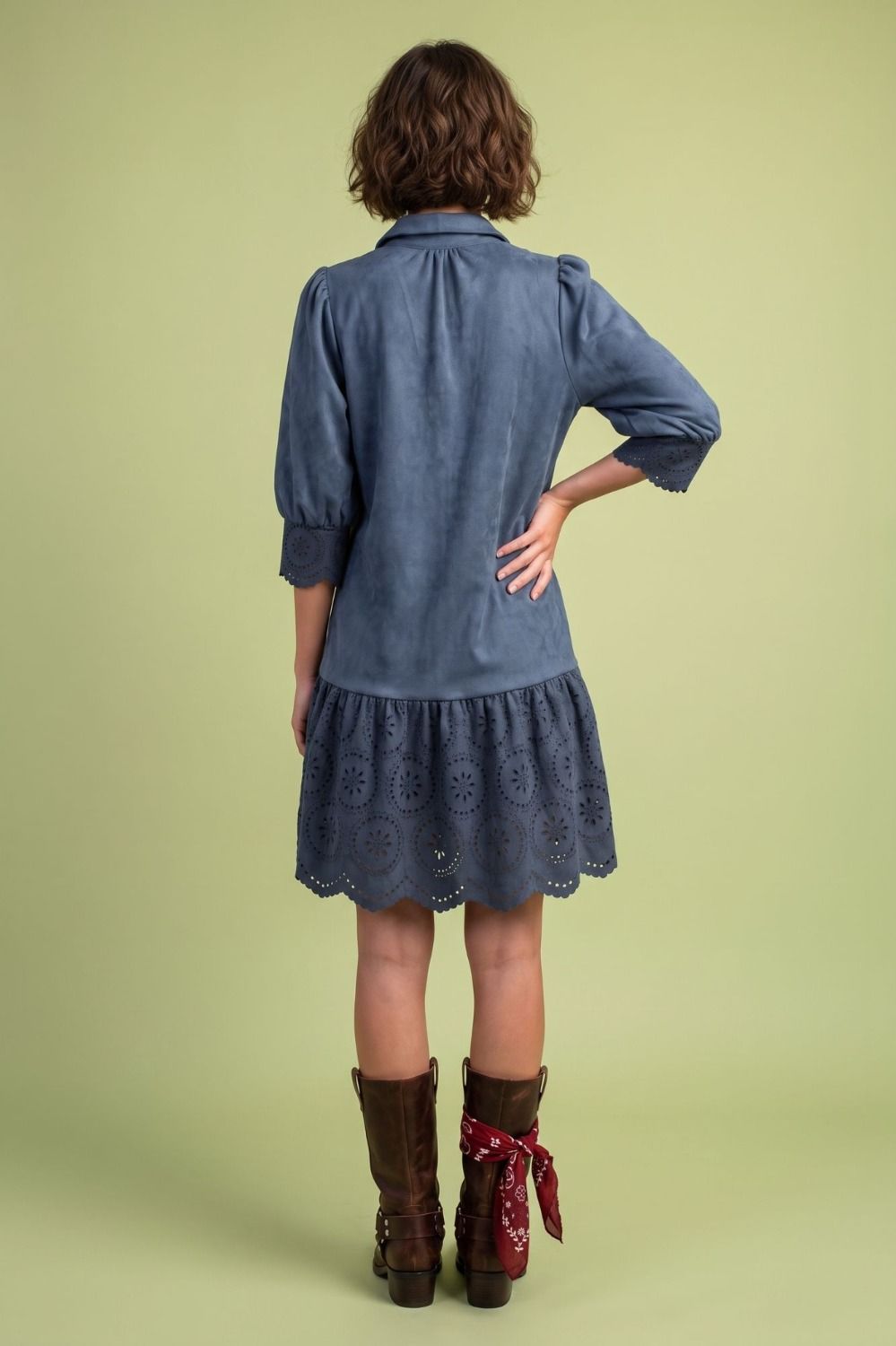 Ruffle Bottom Suede Dress