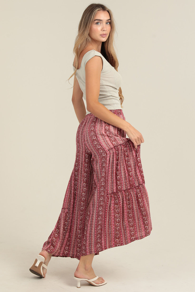 Floral Wide Leg Pants w/Ruffles