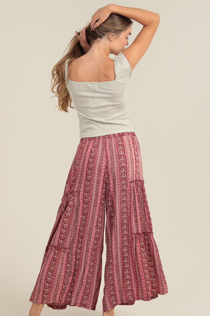 Floral Wide Leg Pants w/Ruffles