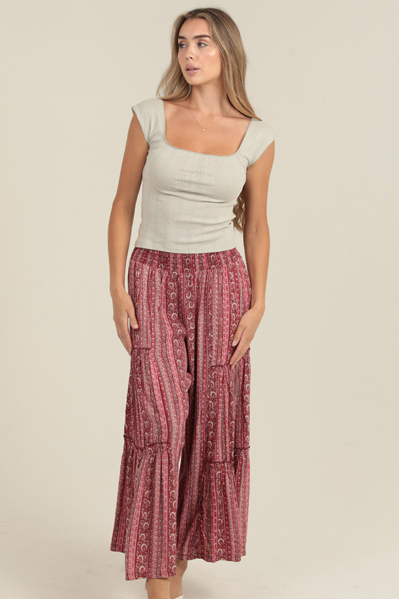 Floral Wide Leg Pants w/Ruffles