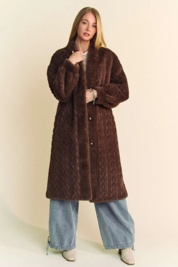 Single Breasted Long Sleeve Fuzzy Fur Coat