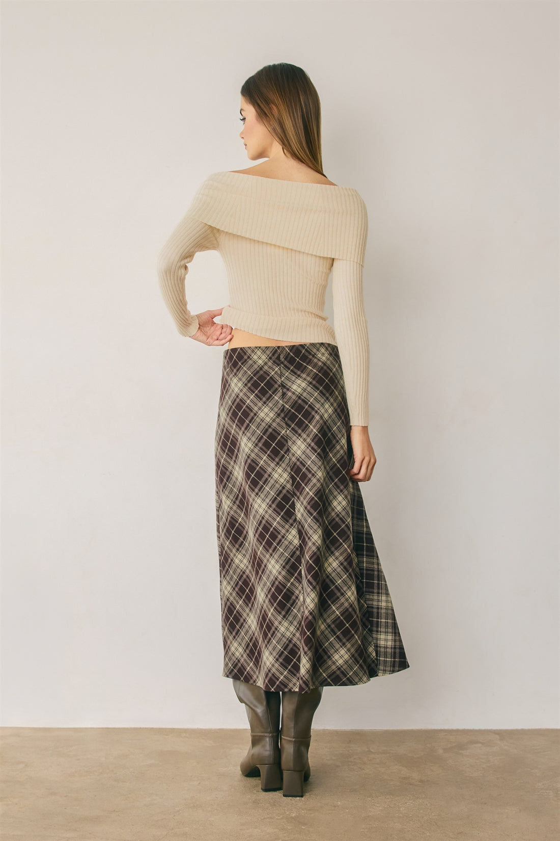 Plaid Asymmetrical Midi Skirt