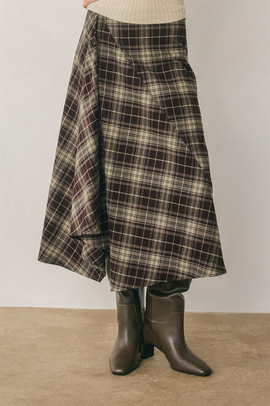 Plaid Asymmetrical Midi Skirt