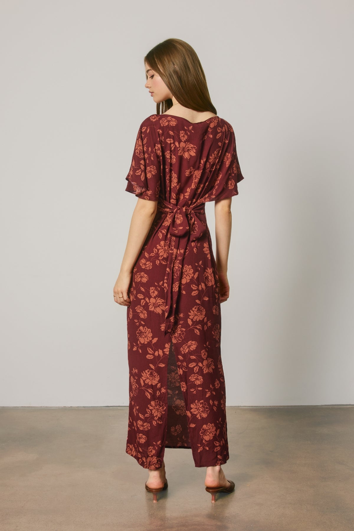 Floral Flutter Sleeve Tie Back Maxi Dress