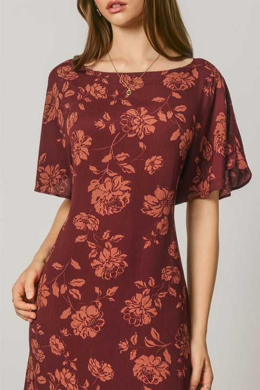 Floral Flutter Sleeve Tie Back Maxi Dress