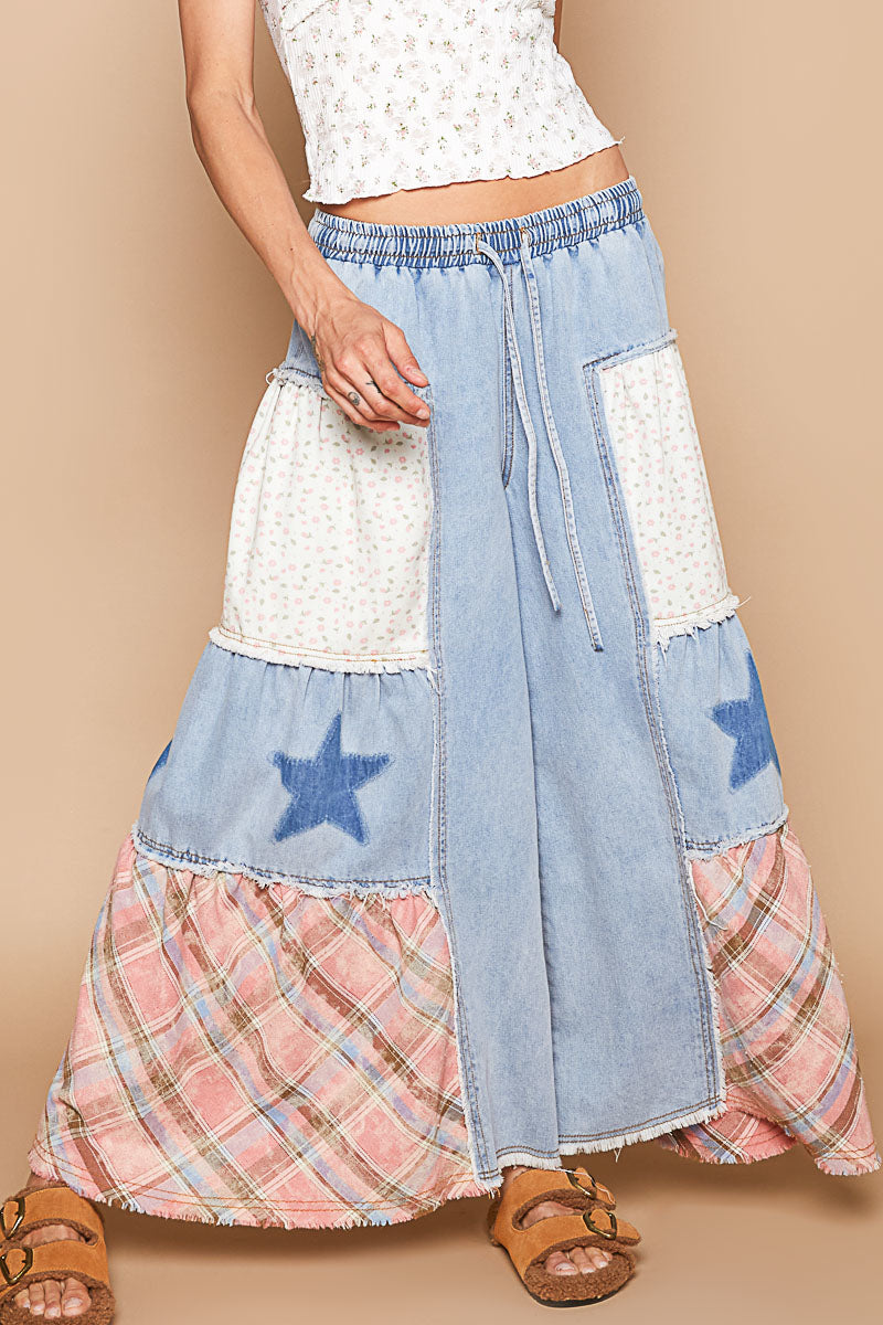 Star Patch Chambray Wide Leg Pants