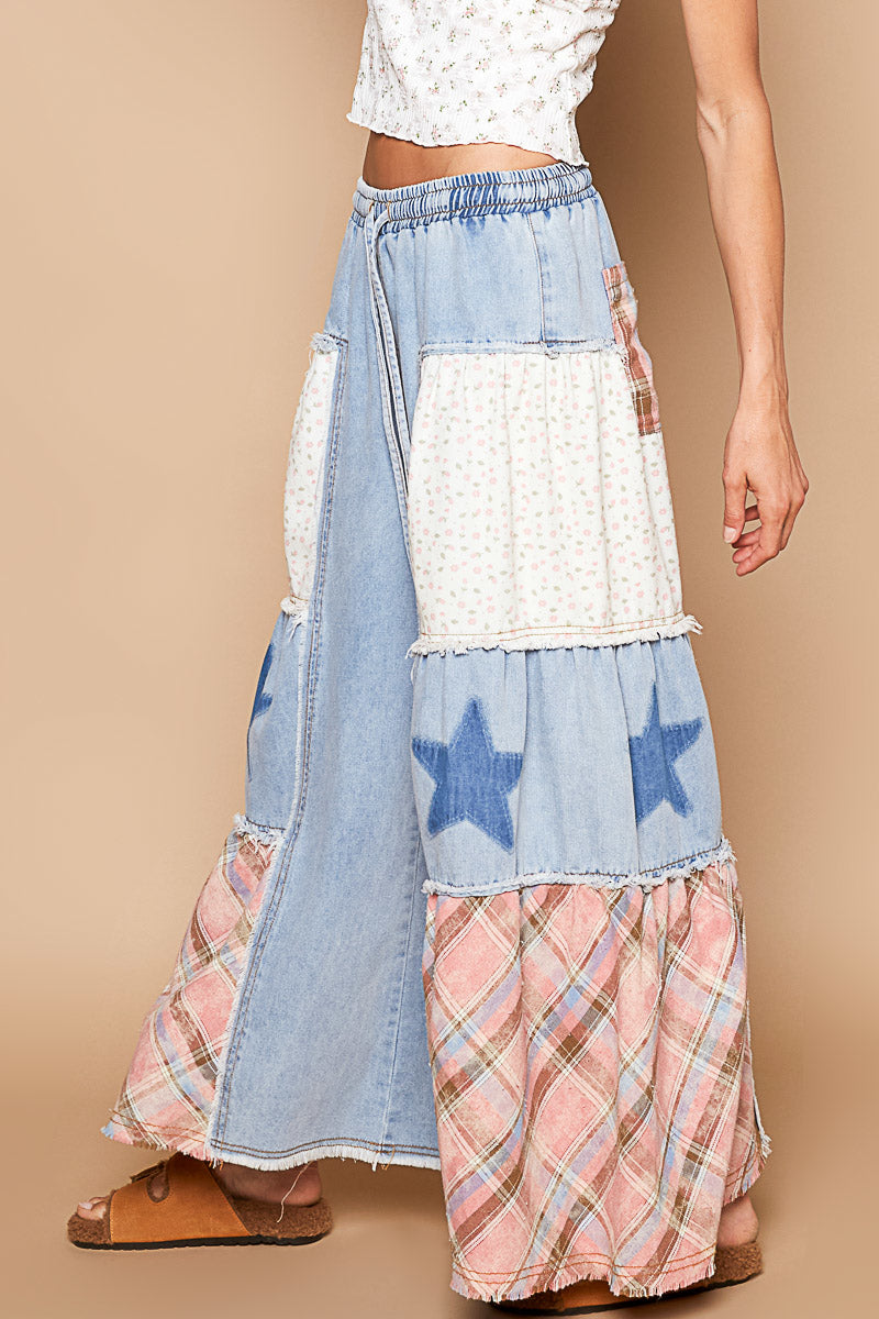 Star Patch Chambray Wide Leg Pants