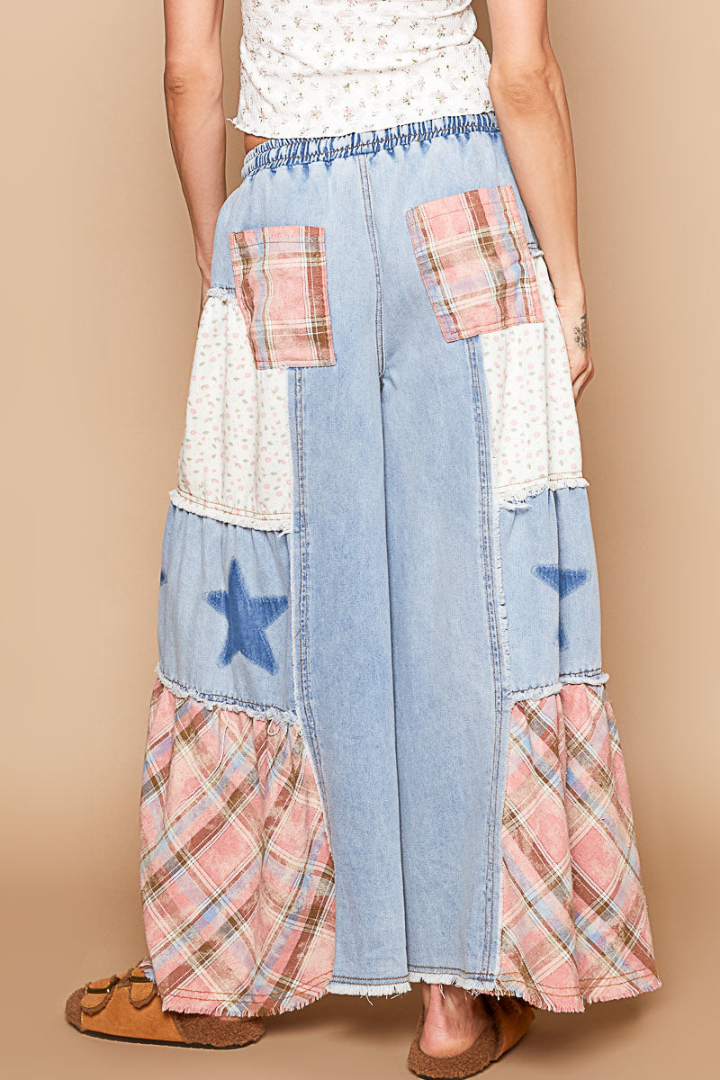 Star Patch Chambray Wide Leg Pants