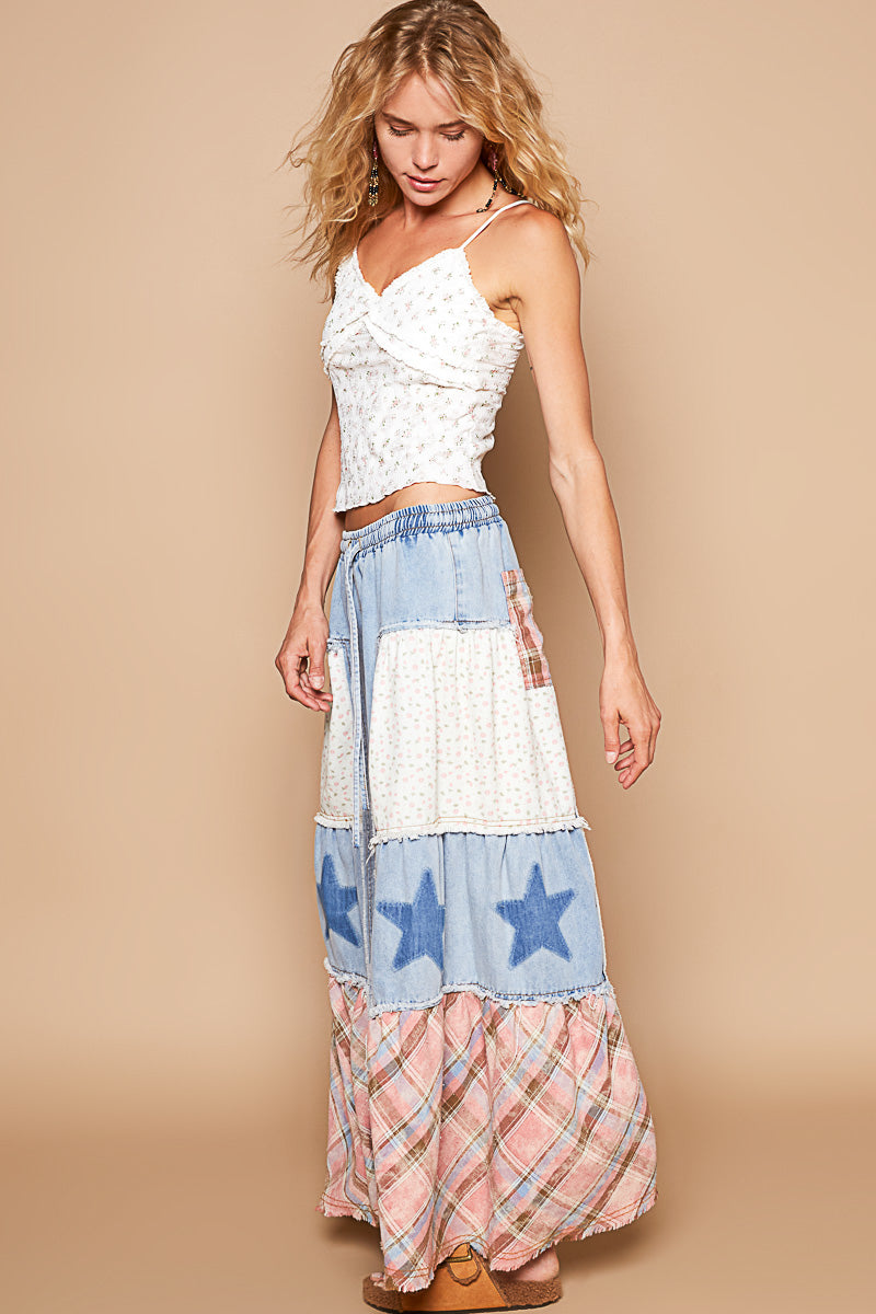 Star Patch Chambray Wide Leg Pants