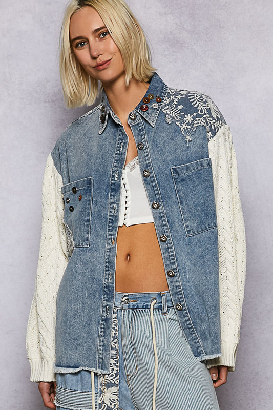 Asymmetrical Lace Patchwork Roomy Fit Jacket