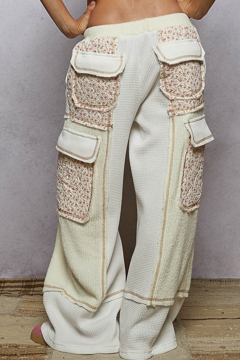 Quilted Detail Pointed Floral Pattern Pants