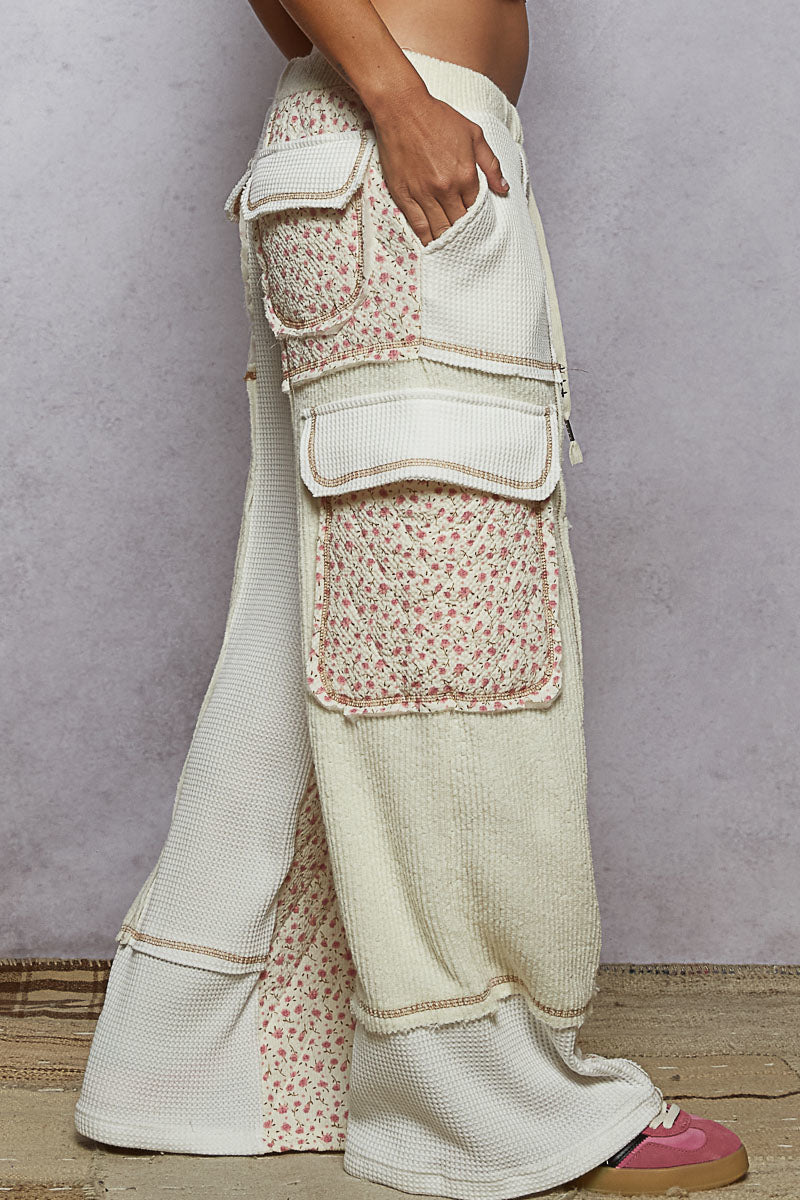 Quilted Detail Pointed Floral Pattern Pants