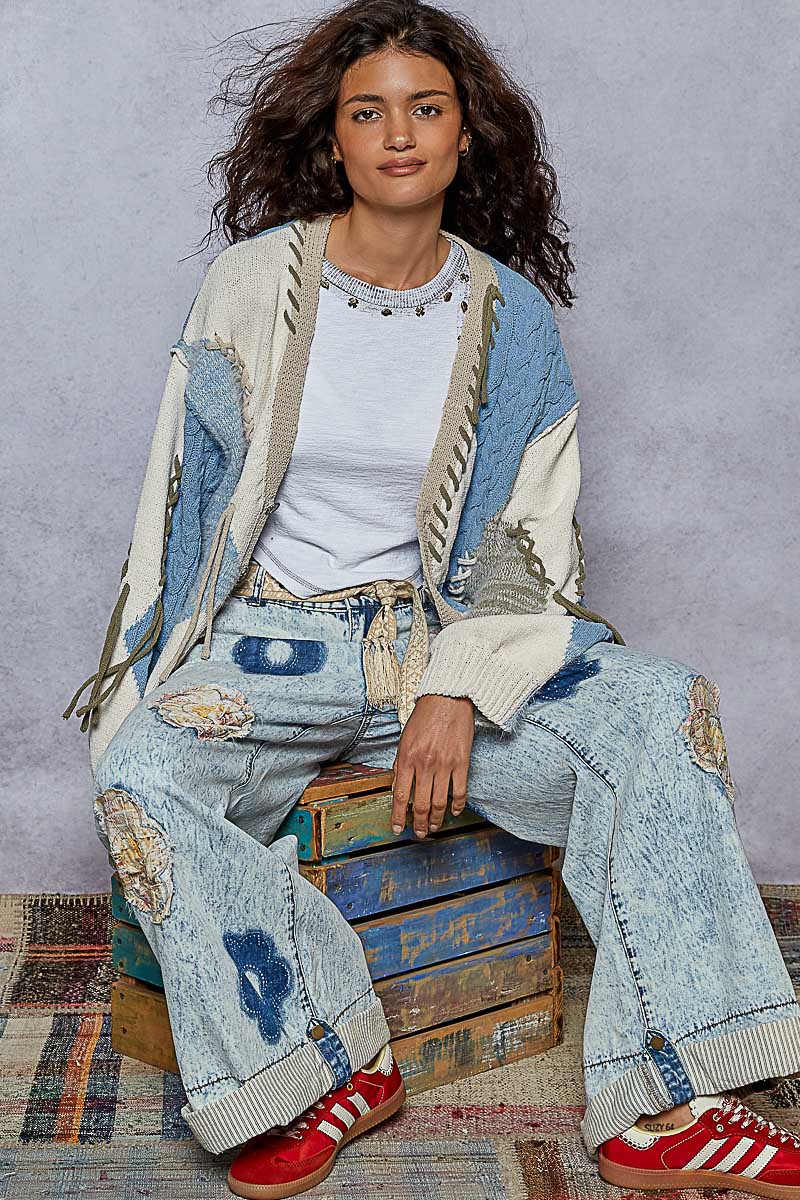 Balloon Sleeve V Neck Relaxed Fit Cardigan