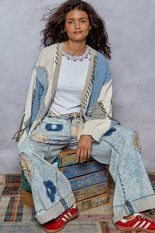 Balloon Sleeve V Neck Relaxed Fit Cardigan