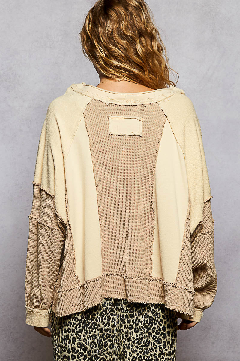 Notched Neck Oversized Fit Knit Top