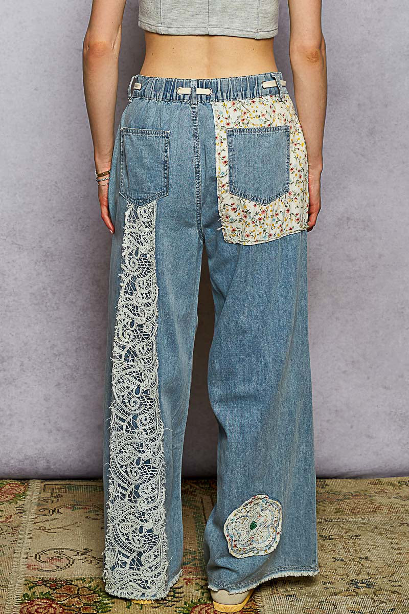 Floral Patch Relaxed Fit Denim Pants