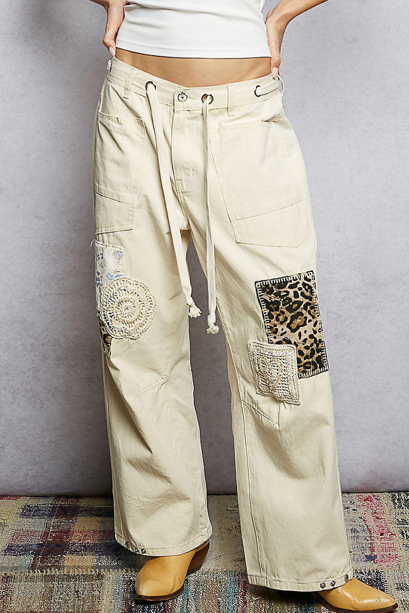 Patchwork Twill Denim Straight Pants