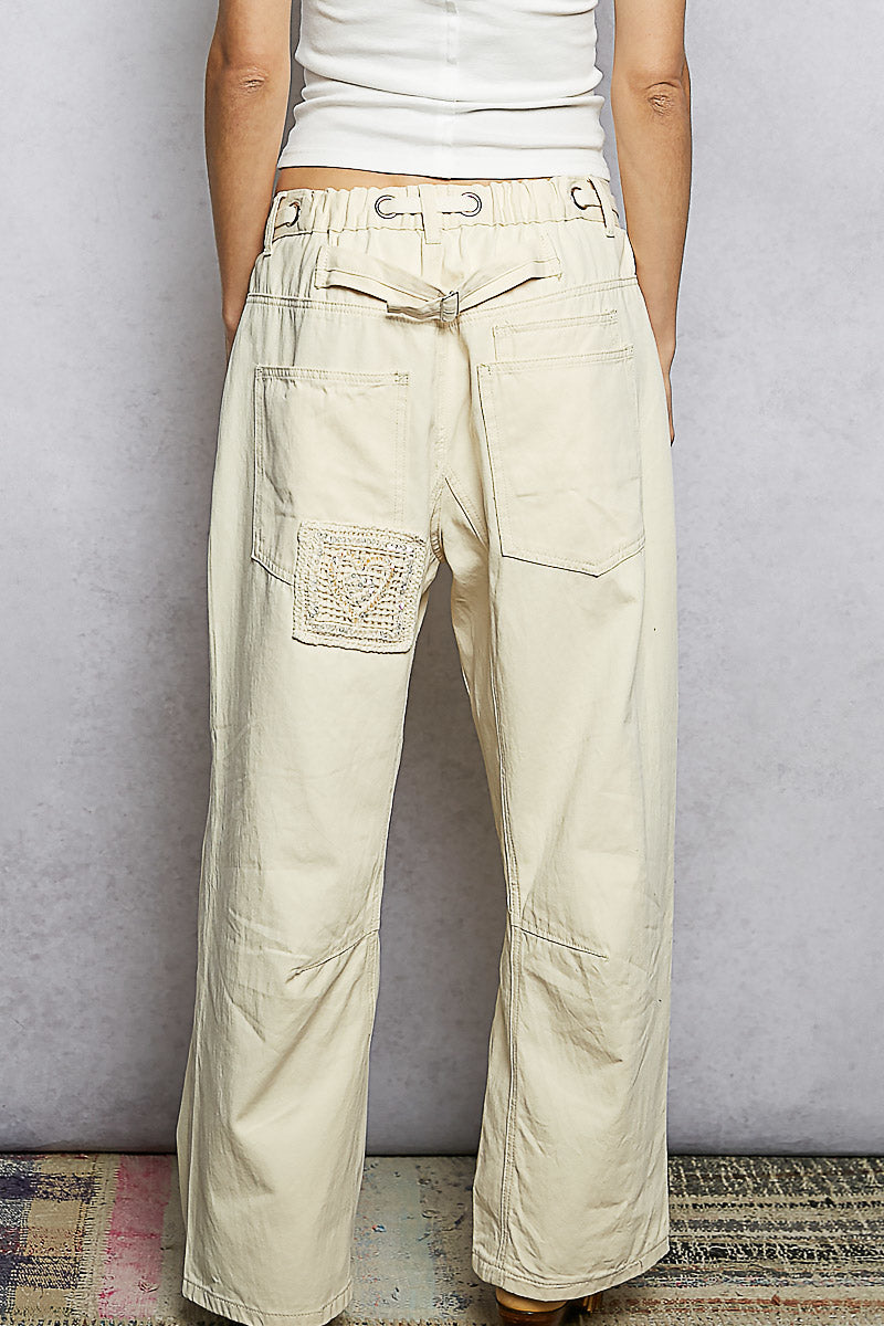 Patchwork Twill Denim Straight Pants