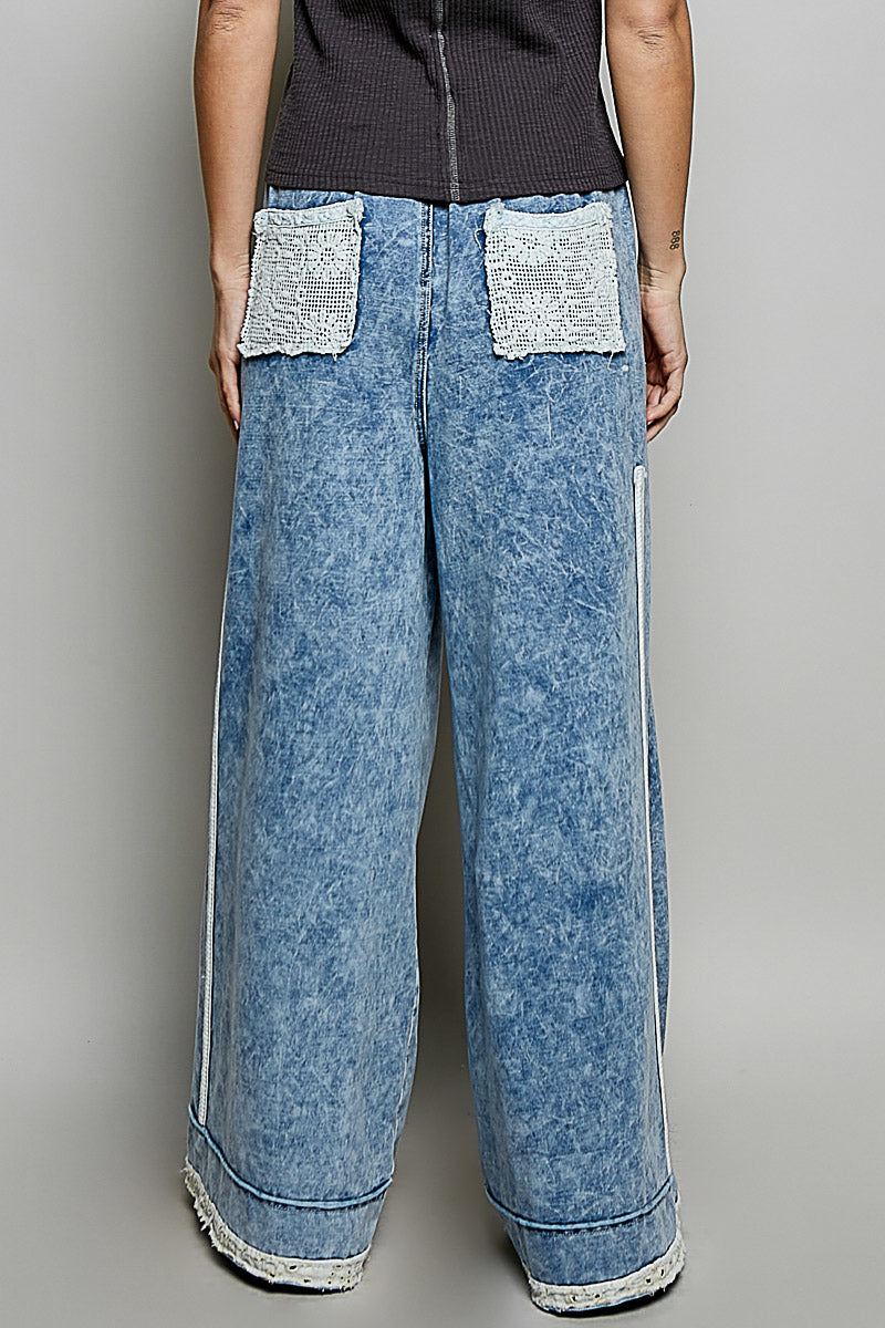 Crochet Pocket Straight Leg Twill Pants