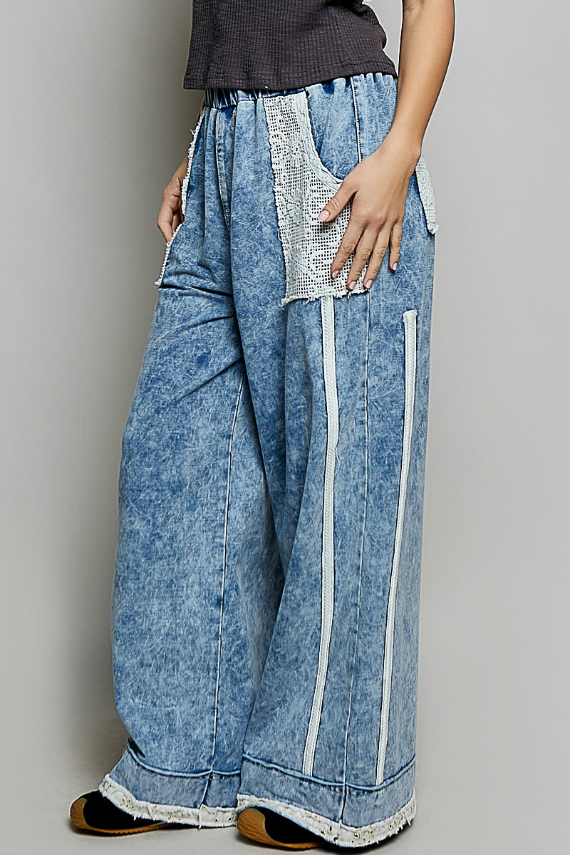 Crochet Pocket Straight Leg Twill Pants