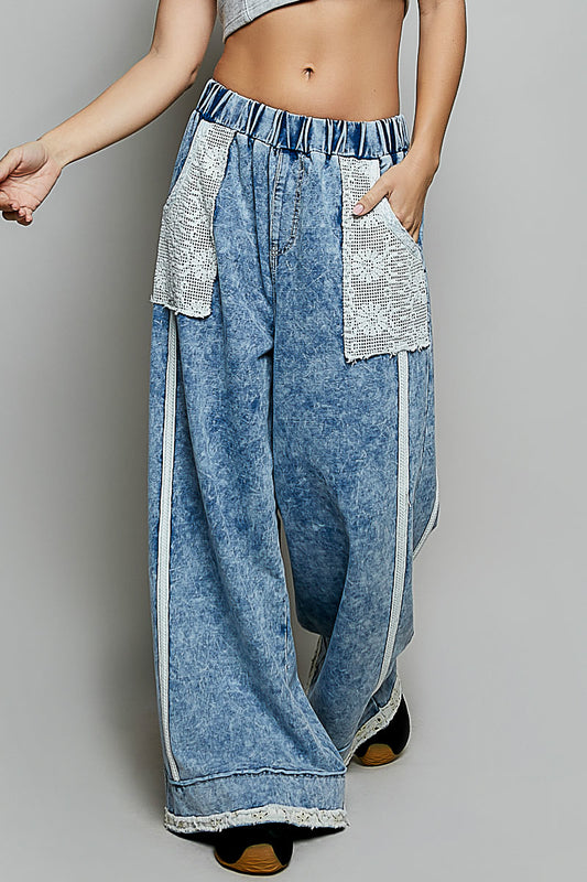 Crochet Pocket Straight Leg Twill Pants
