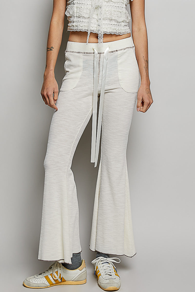Textured Ribbed Drawstring Flare Pants
