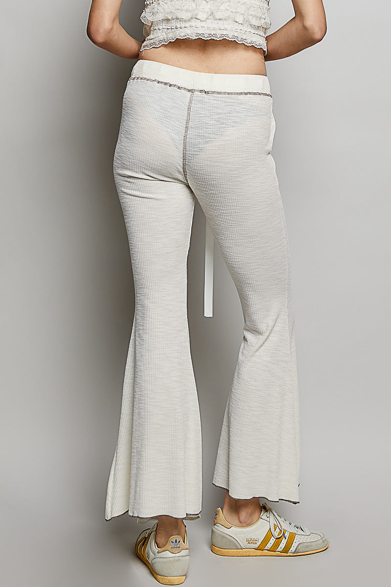 Textured Ribbed Drawstring Flare Pants