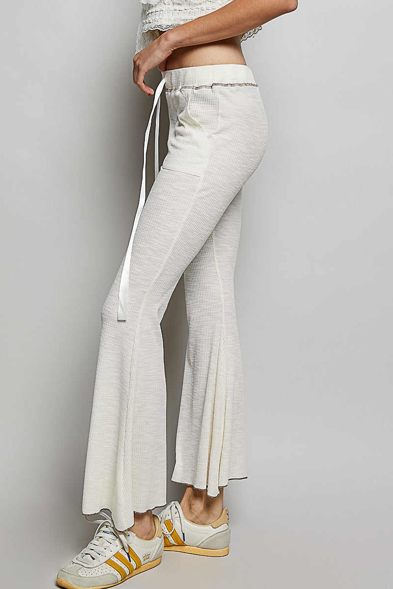 Textured Ribbed Drawstring Flare Pants