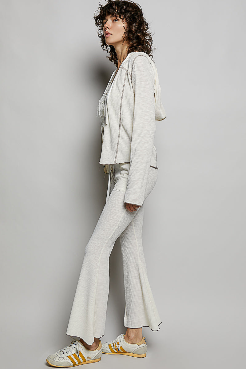 Textured Ribbed Drawstring Flare Pants