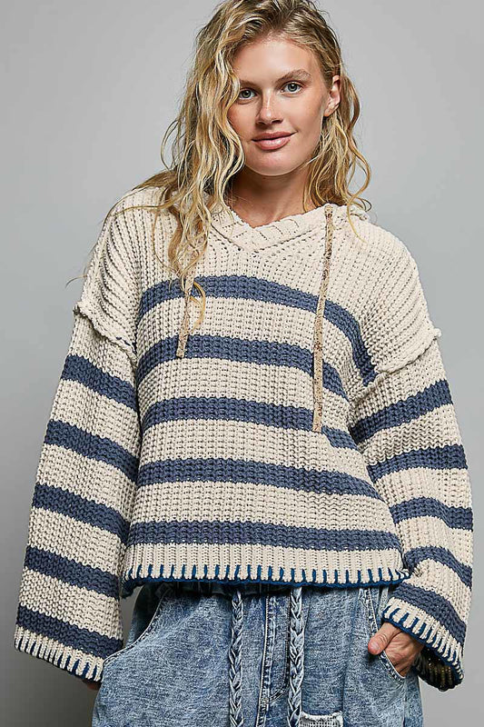 Long Sleeve Striped Hoodie Sweater Top