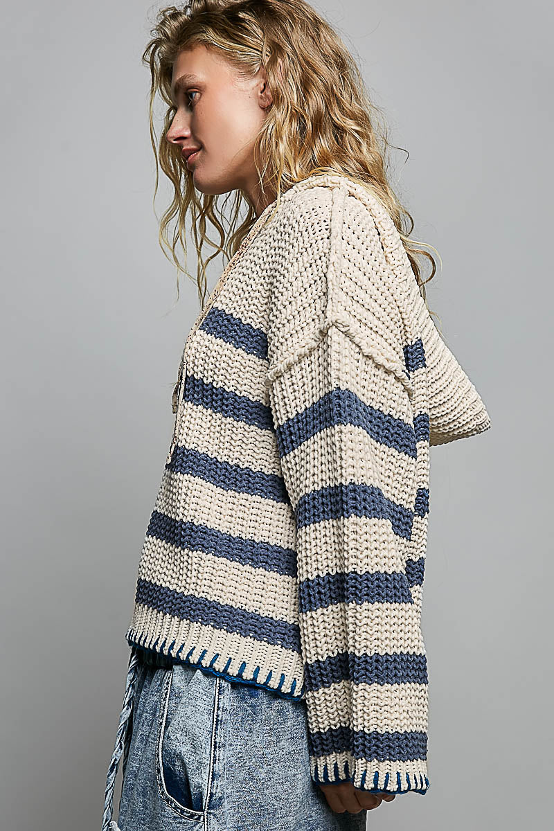 Long Sleeve Striped Hoodie Sweater Top