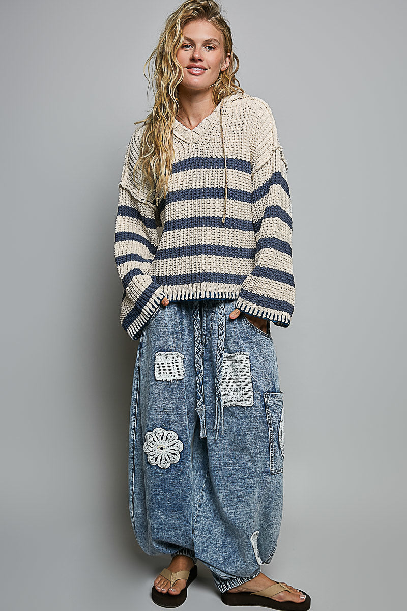 Long Sleeve Striped Hoodie Sweater Top