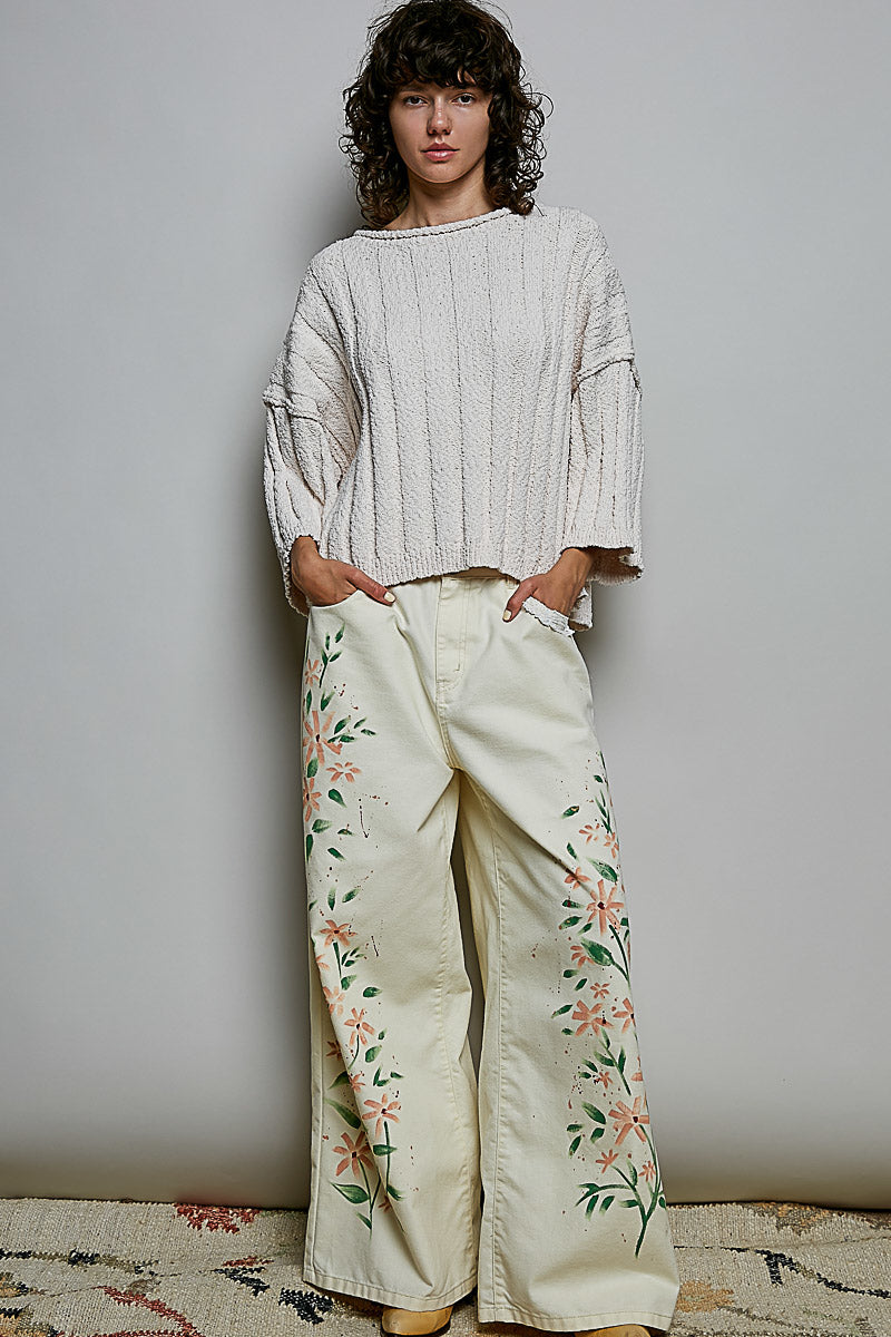 Oversized Soft Textured Sweater Solid Ribbed Knit Top