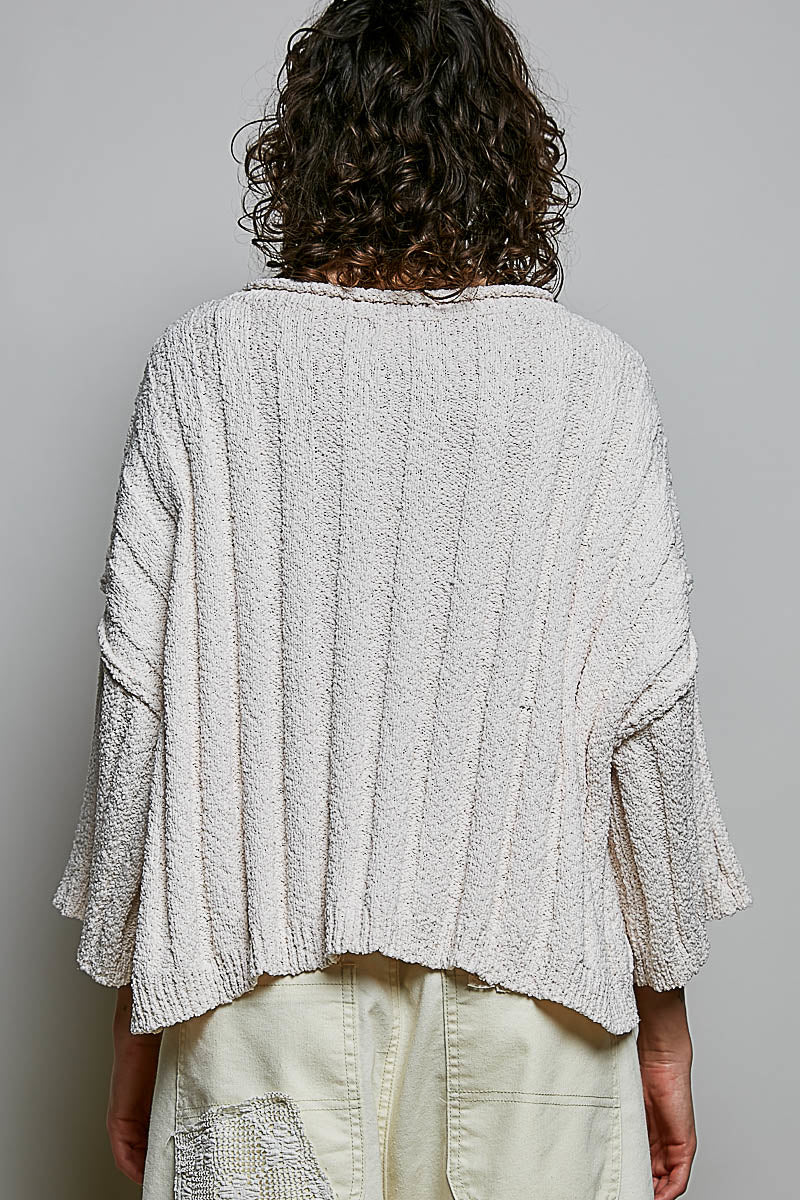 Oversized Soft Textured Sweater Solid Ribbed Knit Top